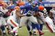 Oct 7, 2012; East Rutherford, NJ, USA; New York Giants tackle Will Beatty (65) blocks Cleveland Browns linebacker Craig Robertson (53) during the second half at MetLife Stadium. New York Giants defeat the Cleveland Browns 41-27. Mandatory Credit: Jim O'C