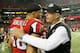 ATLANTA, GA - OCTOBER 07: Head coach Rex Ryan of the New York Jets hugs Tony Gonzalez #88 of the Atlanta Falcons after their 30-28 win at Georgia Dome on October 7, 2013 in Atlanta, Georgia. (Photo by Kevin C. Cox/Getty Images)