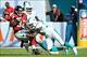 Sep 22, 2013; Miami Gardens, FL, USA; Atlanta Falcons running back Jacquizz Rodgers (32) is tackled by Miami Dolphins strong safety Chris Clemons (30) during the second quarter at Sun Life Stadium. Mandatory Credit: Steve Mitchell-USA TODAY Sports