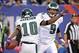 Oct 6, 2013; East Rutherford, NJ, USA; Philadelphia Eagles wide receiver DeSean Jackson (10) celebrates with quarterback Nick Foles (9) after a touchdown in the fourth quarter against the New York Giants during the game at MetLife Stadium. Mandatory Credi