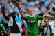 LONDON, ENGLAND - MAY 14: Joe Hart the Manchester City goalkeeper and team mate Micah Richards celebrate following their victory during the FA Cup sponsored by E.ON Final match between Manchester City and Stoke City at Wembley Stadium on May 14, 2011 in L