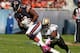 CHICAGO, IL - OCTOBER 06: Alshon Jeffery #17 of the Chicago Bears breaks away from Ramon Humber #53 of the New Orleans Saints at Soldier Field on October 6, 2013 in Chicago, Illinois. The Saints defeated the Bears 26-18. (Photo by Jonathan Daniel/Getty Im
