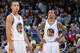OAKLAND, CA - FEBRUARY 7: Stephen Curry #30 and Monta Ellis #8 of the Golden State Warriors wait for play to resume during a game against the Phoenix Suns on February 7, 2011 at Oracle Arena in Oakland, California. NOTE TO USER: User expressly acknowledge