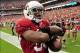 Sep 15, 2013; Phoenix, AZ, USA; Arizona Cardinals running back Andre Ellington (38) celebrates a 31 yard touchdown during the first half against the Detroit Lions at University of Phoenix Stadium. Mandatory Credit: Matt Kartozian-USA TODAY Sports