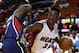 Oct 7, 2013; Miami, FL, USA; Miami Heat point guard Norris Cole (30) is defended by Atlanta Hawks point guard Dennis Schroder (17) in the second half at American Airlines Arena. Mandatory Credit: Robert Mayer-USA TODAY Sports