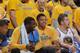 OAKLAND, CA - MAY 16: Draymond Green #23, Kent Bazemore #20 and David Lee #10 of the Golden State Warriors gets rest on the bench during the game against the San Antonio Spurs in Game Six of the Western Conference Semifinals during the 2013 NBA Playoffs o