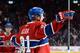 MONTREAL, QC - OCTOBER 5: Lars Eller #81 of the Montreal Canadiens celebrates after scoring a goal in the third period against the Philadelphia Flyers during the NHL game on October 5, 2013 at the Bell Centre in Montreal, Quebec, Canada. (Photo by Franco