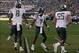 Oct 5, 2013; Boulder, CO, USA; Oregon Ducks wide receiver Keanon Lowe (7) congratulates quarterback Marcus Mariota (8) after his quarterback rush along with offensive linesman Hroniss Grasu (55) in the first quarter against the Colorado Buffaloes at Folso