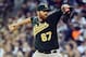 Oct 8, 2013; Detroit, MI, USA; Oakland Athletics starting pitcher Dan Straily throws a pitch against the Detroit Tigers in game four of the American League divisional series playoff baseball game at Comerica Park. Mandatory Credit: Tim Fuller-USA TODAY Sp