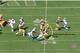 Cobb easily breaks the tackle to pick up extra yards.