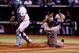 ST PETERSBURG, FL - OCTOBER 08: Xander Bogaerts #72 of the Boston Red Sox scores in the ninth inning against the Tampa Bay Rays during Game Four of the American League Division Series at Tropicana Field on October 8, 2013 in St Petersburg, Florida. (Phot