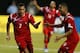 ATLANTA, GA - JULY 20: Blas Perez #7 of Panama celebrates after his second half goal while teammate Gabriel Torres #9 watches during the CONCACAF Gold Cup quarterfinal game against Cuba at Georgia Dome on July 20, 2013 in Atlanta, Georgia. (Photo by Mik
