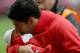 Luis Suarez embracing his newly born son Benjamin before Saturday's 3-1 victory over Crystal Palace at Anfield.
