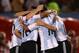 BUENOS AIRES, ARGENTINA - MARCH 28: Argentine players celebrate Lionel Messi's first goal during the 2010 FIFA World Cup South African qualifier match between Argentina and Venezuela at River Plate Stadium on March 28, 2009 in Buenos Aires, Argentina. (Ph