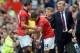 MANCHESTER, ENGLAND - SEPTEMBER 14: David Moyes manager of Manchester United shakes hands with Robin van Persie as he is replaced by Javier Hernandez of Manchester United during the Barclays Premier League match between Manchester United and Crystal Pala
