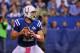 INDIANAPOLIS, IN - OCTOBER 06: Andrew Luck #12 of the Indianapolis Colts looks for a pass during a game against the Seattle Seahawks at Lucas Oil Stadium on October 6, 2013 in Indianapolis, Indiana. (Photo by Jonathan Moore/Getty Images)