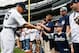 May 18, 2013; Bronx, NY, USA; New York Yankees manager Joe Girardi (28) high-fives a fan before the game against the Toronto Blue Jays at Yankee Stadium. Mandatory Credit: Debby Wong-USA TODAY Sports