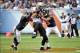 Oct 6, 2013; Chicago, IL, USA; New Orleans Saints tight end Jimmy Graham (80) makes a catch against Chicago Bears middle linebacker D.J. Williams (58) and cornerback Isaiah Frey (31) during the second half at Soldier Field. The Saints beat the Bears 26-1