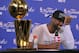 Jun 20, 2013; Miami, FL, USA; Miami Heat shooting guard Dwyane Wade addresses the media after game seven in the 2013 NBA Finals against the San Antonio Spurs at American Airlines Arena. Miami Heat won 95-88 to win the NBA Championship. Mandatory Credit: S