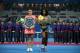 Jelena Jankovic and Serena Williams at trophy ceremony for China Open.