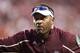 FAYETTEVILLE, AR - SEPTEMBER 28: Head Coach Kevin Sumlin of the Texas A&M Aggies on the sidelines during a game against the Arkansas Razorbacks at Razorback Stadium on September 28, 2013 in Fayetteville, Arkansas. The Aggies defeated the Razorbacks 45-3