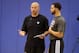 DURHAM, NC - OCTOBER 3: Head coach Jason Kidd and Deron Williams #8 of the Brooklyn Nets practice during NBA-TV's Real Training Camp in Durham, North Carolina. NOTE TO USER: User expressly acknowledges and agrees that, by downloading and or using this p