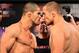 Oct 8, 2013; Barueri, Sao Paulo, Brazil; Rousimar Palhares (left) and Mike Pierce during the weigh-in for UFC Fight Night 29 at Jose Correa Arena. Mandatory Credit: Jason Silva-USA TODAY Sports