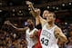 Oct 7, 2013; Boston, MA, USA; Boston Celtics forward Kris Humphries (43) and forward Jeff Green (8) work for the rebound against Toronto Raptors center Jonas Valanciunas (17) in the second half at TD Garden. The Raptors defeated the Celtics 97-89. Mandato
