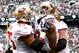 EAST RUTHERFORD, NJ - SEPTEMBER 30: Colin Kaepernick #7 celebrates a touchdown with Alex Boone #75 and Joe Staley #74 of the San Francisco 49ers during a game against the New York Jets at MetLife Stadium on September 30, 2012 in East Rutherford, New Jer