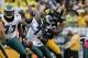 Oct 7, 2012; Pittsburgh , PA, USA; Pittsburgh Steelers nose tackle Steve McLendon (90) hits Philadelphia Eagles quarterback Michael Vick (7) as he fumbles the ball during the second half of the game at Heinz Field. The Steelers won the game, 16-14. Mandat