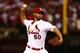 ST LOUIS, MO - OCTOBER 09: Adam Wainwright #50 of the St. Louis Cardinals pitches in the first inning against the Pittsburgh Pirates during Game Five of the National League Division Series at Busch Stadium on October 9, 2013 in St Louis, Missouri. (Phot