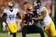 Sep 16, 2013; Cincinnati, OH, USA; Cincinnati Bengals tight end Tyler Eifert (85) is tackled by Pittsburgh Steelers outside linebacker LaMarr Woodley (56) during the second quarter at Paul Brown Stadium. Mandatory Credit: Andrew Weber-USA TODAY Sports