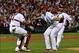 Oct 9, 2013; St. Louis, MO, USA; St. Louis Cardinals starting pitcher Adam Wainwright (50) celebrates with catcher Yadier Molina (4) after defeating the Pittsburgh Pirates in game five of the National League divisional series playoff baseball game at Busc