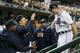 DETROIT, MI - OCTOBER 08: Max Scherzer #37 of the Detroit Tigers celebrates with teammates after getting the third out in the eighth inning against the Oakland Athletics during Game Four of the American League Division Series at Comerica Park on October 8