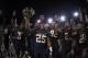 Oct 5, 2013; Waco, TX, USA; Baylor Bears wide receiver Robbie Rhodes (3) and running back Lache Seastrunk (25) and defensive end Jamal Palmer (92) and linebacker Aiavion Edwards (20) and safety Patrick Levels (21) celebrate the win over the West Virginia