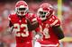 KANSAS CITY, MO - SEPTEMBER 15: Brandon Flowers #24 of the Kansas City Chiefs celebrates after a third down stop against the Dallas Cowboys in the first quarter September 15, 2013 at Arrowhead Stadium in Kansas City, Missouri. (Photo by Kyle Rivas/Getty