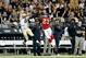 Sep 8, 2013; New Orleans, LA, USA; Atlanta Falcons cornerback Robert Alford (23) breaks up a pass intended for New Orleans Saints wide receiver Kenny Stills (84) during the first quarter of a game at the Mercedes-Benz Superdome. Mandatory Credit: Derick E