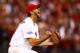 ST LOUIS, MO - OCTOBER 09: Adam Wainwright #50 of the St. Louis Cardinals celebrates defeating the Pittsburgh Pirates 6 to 1 in Game Five of the National League Division Series at Busch Stadium on October 9, 2013 in St Louis, Missouri. (Photo by Elsa/Ge