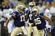 Aug 31, 2013; Seattle, WA, USA; Washington Huskies quarterback Keith Price (17) celebrates with Washington Huskies running back Bishop Sankey (25) after Sankey ran the ball in for a touchdown against the Boise State Broncos during the 2nd half at Husky St