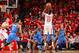 HOUSTON, TX - MAY 3: James Harden #13 of the Houston Rockets shoots against Serge Ibaka #9 of the Oklahoma City Thunder in Game Six of the Western Conference Quarterfinals during the 2013 NBA Playoffs on May 3, 2013 at the Toyota Center in Houston, Texas.