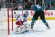 SAN JOSE, CA - OCTOBER 8: Tomas Hertl #48 of the San Jose Sharks scores a goal against Martin Biron #43 of the New York Rangers during an NHL game on October 8, 2013 at SAP Center in San Jose, California. (Photo by Don Smith/NHLI via Getty Images)