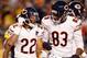 PITTSBURGH, PA - SEPTEMBER 22: Matt Forte #22 celebrates scoring a touchdown with Martellus Bennett #83 of the Chicago Bears during a game against the Pittsburgh Steelers at Heinz Field on September 22, 2013 in Pittsburgh, Pennsylvania. (Photo by Grego