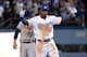 LOS ANGELES, CA - OCTOBER 07: Yasiel Puig #66 of the Los Angeles Dodgers celebrates on second base after hitting a double in the eighth inning against the Atlanta Braves in Game Four of the National League Division Series at Dodger Stadium on October 7,