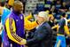 NEW ORLEANS, LA - DECEMBER 05: Kobe Bryant #24 of the Los Angeles Lakers greets NBA commisioner David Stern prior to a game against the New Orleans Hornets at New Orleans Arena on December 5, 2012 in New Orleans, Louisiana. NOTE TO USER: User expressly