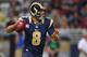ST. LOUIS, MO - OCTOBER 6: Sam Bradford #8 of the St. Louis Rams passes the ball against the Jacksonville Jaguars at the Edward Jones Dome on October 6, 2013 in St. Louis, Missouri. The Rams beat the Jaguars 34-20. (Photo by Dilip Vishwanat/Getty Images