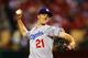 ST LOUIS, MO - OCTOBER 11: Zack Greinke #21 of the Los Angeles Dodgers pitches against the St. Louis Cardinals during Game One of the National League Championship Series at Busch Stadium on October 11, 2013 in St Louis, Missouri. (Photo by Elsa/Getty Im