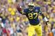 ANN ARBOR, MI - OCTOBER 05: Devin Funchess #87 of the Michigan Wolverines celebrates after catching a 46 yard pass during the fourth quarter of the game against the Minnesota Golden Gophers at Michigan Stadium on October 5, 2013 in Ann Arbor, Michigan. M