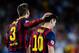 BARCELONA, SPAIN - SEPTEMBER 18: Lionel Messi of FC Barcelona celebrates with his team-mate Gerard Pique after scoring his team's fourth goal during the UEFA Champions League Group H match between FC Barcelona and Ajax Amsterdam ag the Camp Nou stadium o