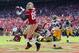SAN FRANCISCO, CA - SEPTEMBER 08: Tight end Vernon Davis #85 of the San Francisco 49ers catches a pass for a touchdown, as Jarrett Bush #24 of the Green Bay Packers pursues in the third quarter at Candlestick Park on September 8, 2013 in San Francisco, C