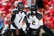 ATHENS, GA - OCTOBER 12: James Franklin #1 and L'Damian Washington #2 of the Missouri Tigers react after Washington's touchdown reception against the Georgia Bulldogs at Sanford Stadium on October 12, 2013 in Athens, Georgia. (Photo by Kevin C. Cox/Gett